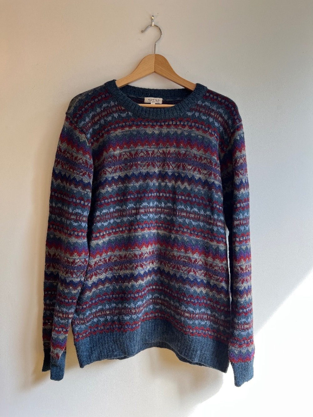 Novica Mainline Alpaca Striped Crewneck Sweater Men's Large